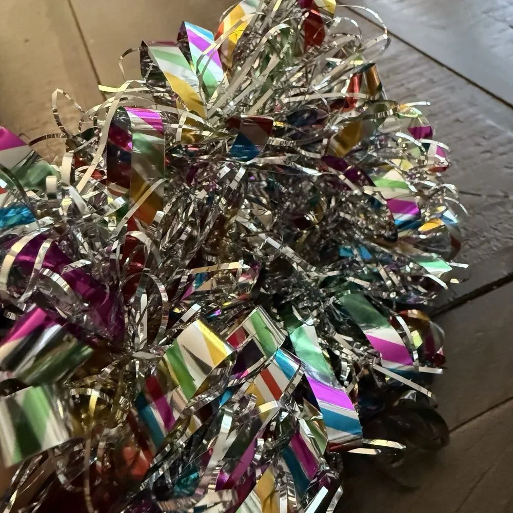 24 Ft Christmas Tinsel Garland Metallic Striped Twist Garland Glitter Silver